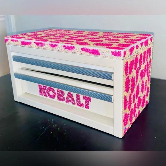 Custom Pink Cow Print Bejeweled VIRAL Kobalt Mini Toolbox - Picture 1 of 6